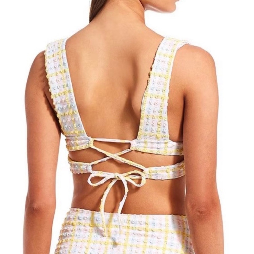 GB Gianni Bini Pink Crush seersucker Gingham bikini Small NWT - Picture 2 of 8